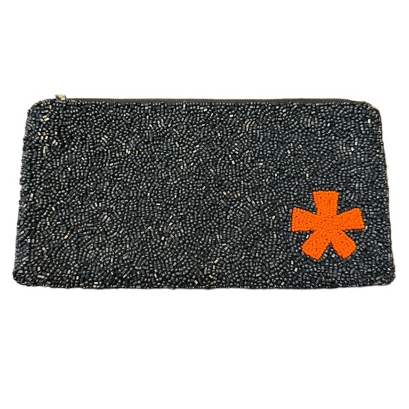 Moyna Handbags - Moyna Blue and Orange Beaded Cosmetic Zipper Pouch
